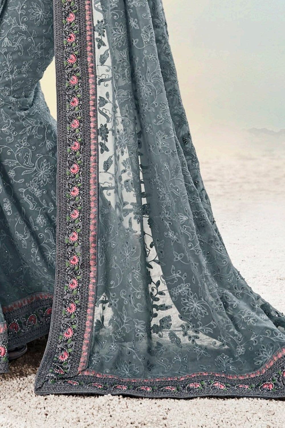 Beautiful Slate Grey Designer Saree