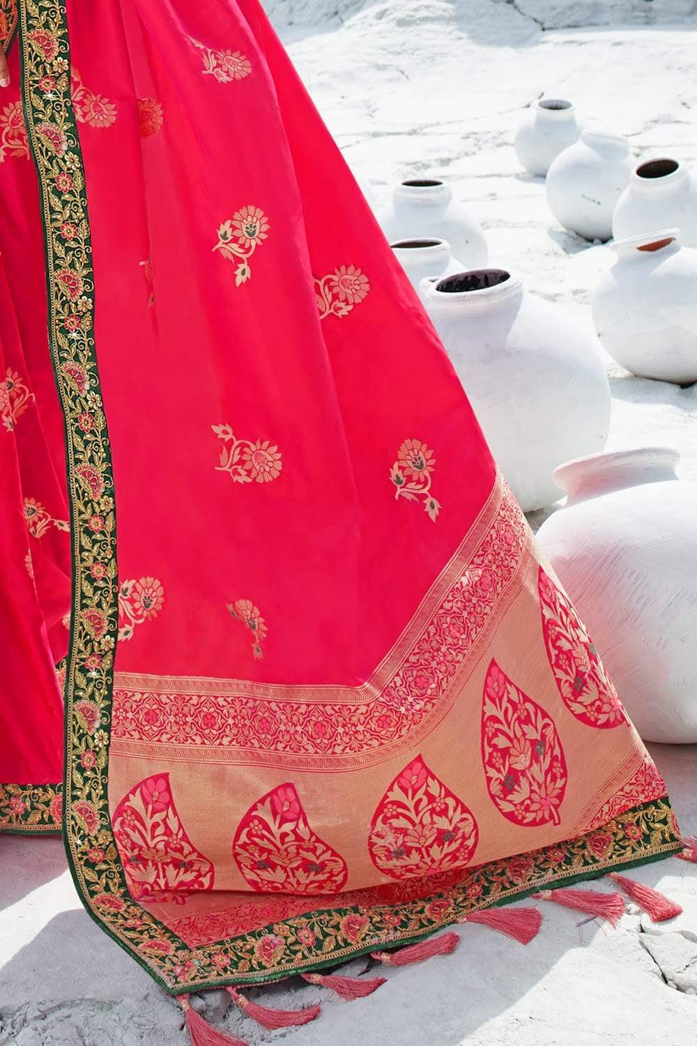Beautiful Ruby Pink Zari Woven Designer Banarasi Saree