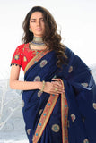Beautiful Ribbon Blue Zari Woven Designer Banarasi Saree
