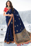 Beautiful Ribbon Blue Zari Woven Designer Banarasi Saree