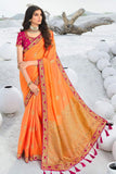 Beautiful Salmon Orange Zari Woven Designer Banarasi Saree