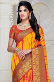 Beautiful Saffron Yellow Woven South Silk Saree