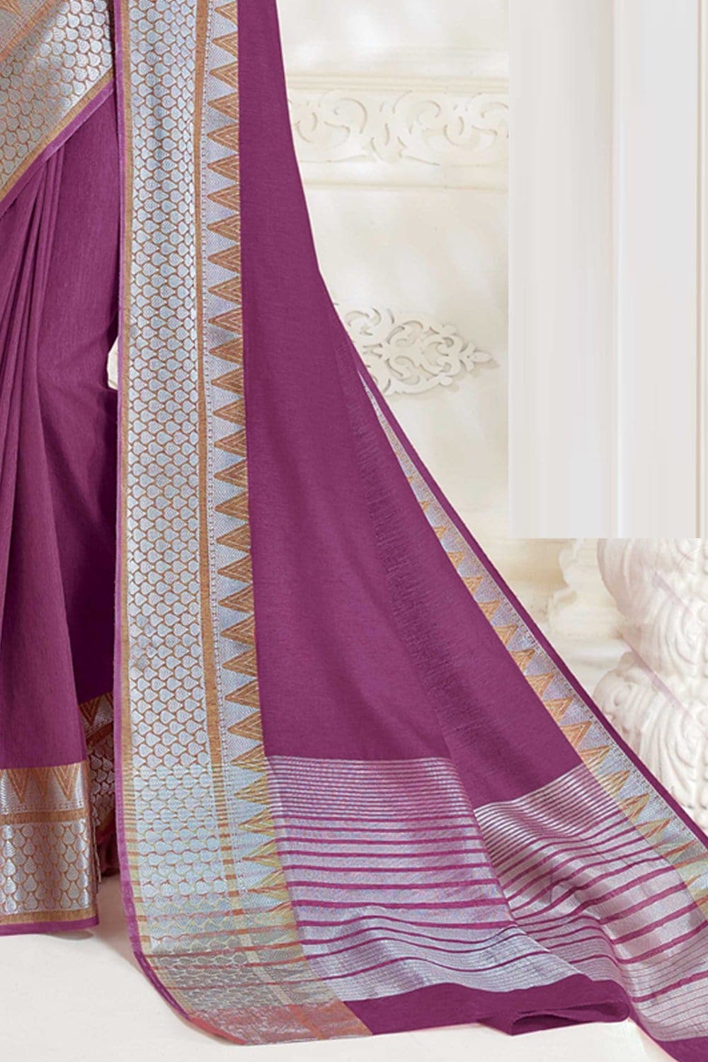 Beautiful Regal Purple Woven South Silk Saree