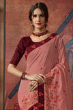 Coral Pink Embroidered Georgette Saree