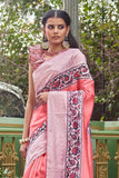 Satin Silk Saree Designer Watermelon Pink Digital Print And Embroidered Satin Silk Saree saree online
