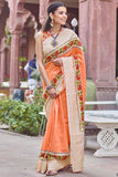 Satin Silk Saree Designer Salmon Orange Digital Print And Embroidered Satin Silk Saree saree online