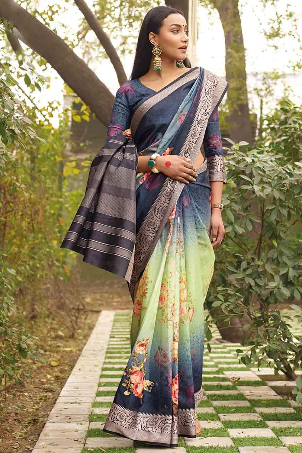 Tapestry Purple Digital Printed Satin Silk Saree – MySilkLove