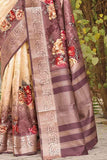 Satin Silk Saree Digital Printed Cream Colour Satin Silk Saree saree online