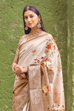 Satin Silk Saree Digital Printed Beige Satin Silk Saree saree online