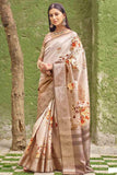 Satin Silk Saree Digital Printed Beige Satin Silk Saree saree online