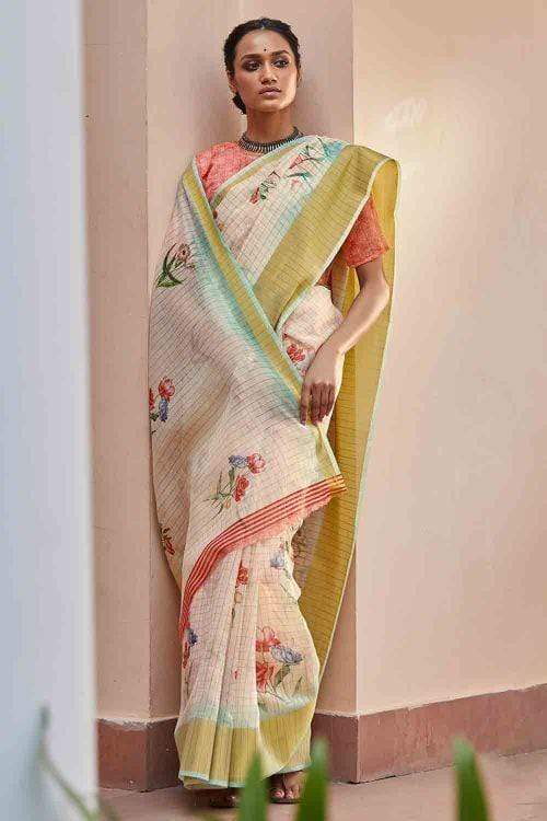 Linen Saree Ivory White Linen Saree saree online