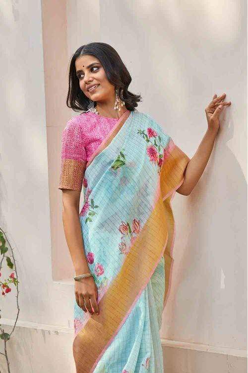 Linen Saree Electric Blue Linen Saree saree online