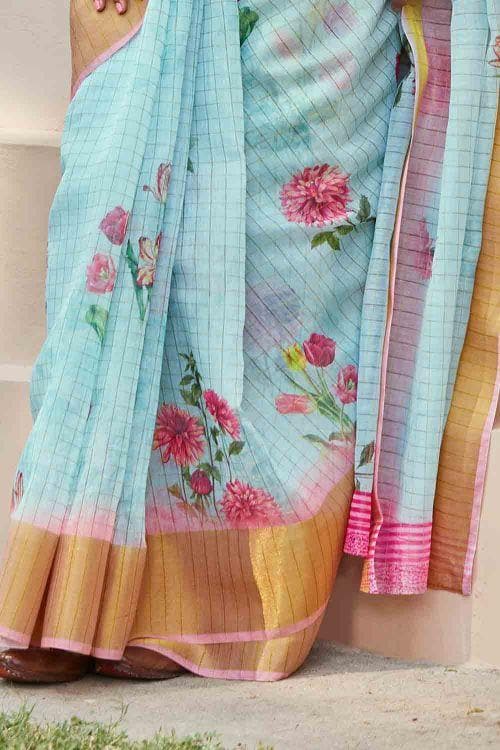 Linen Saree Electric Blue Linen Saree saree online