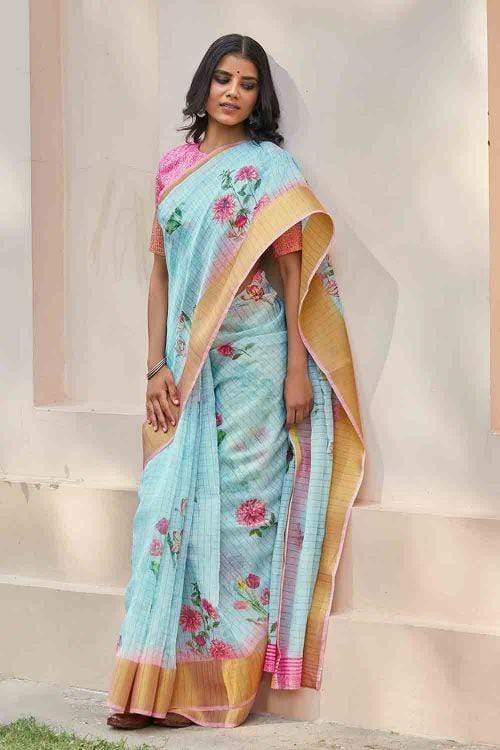 Linen Saree Electric Blue Linen Saree saree online