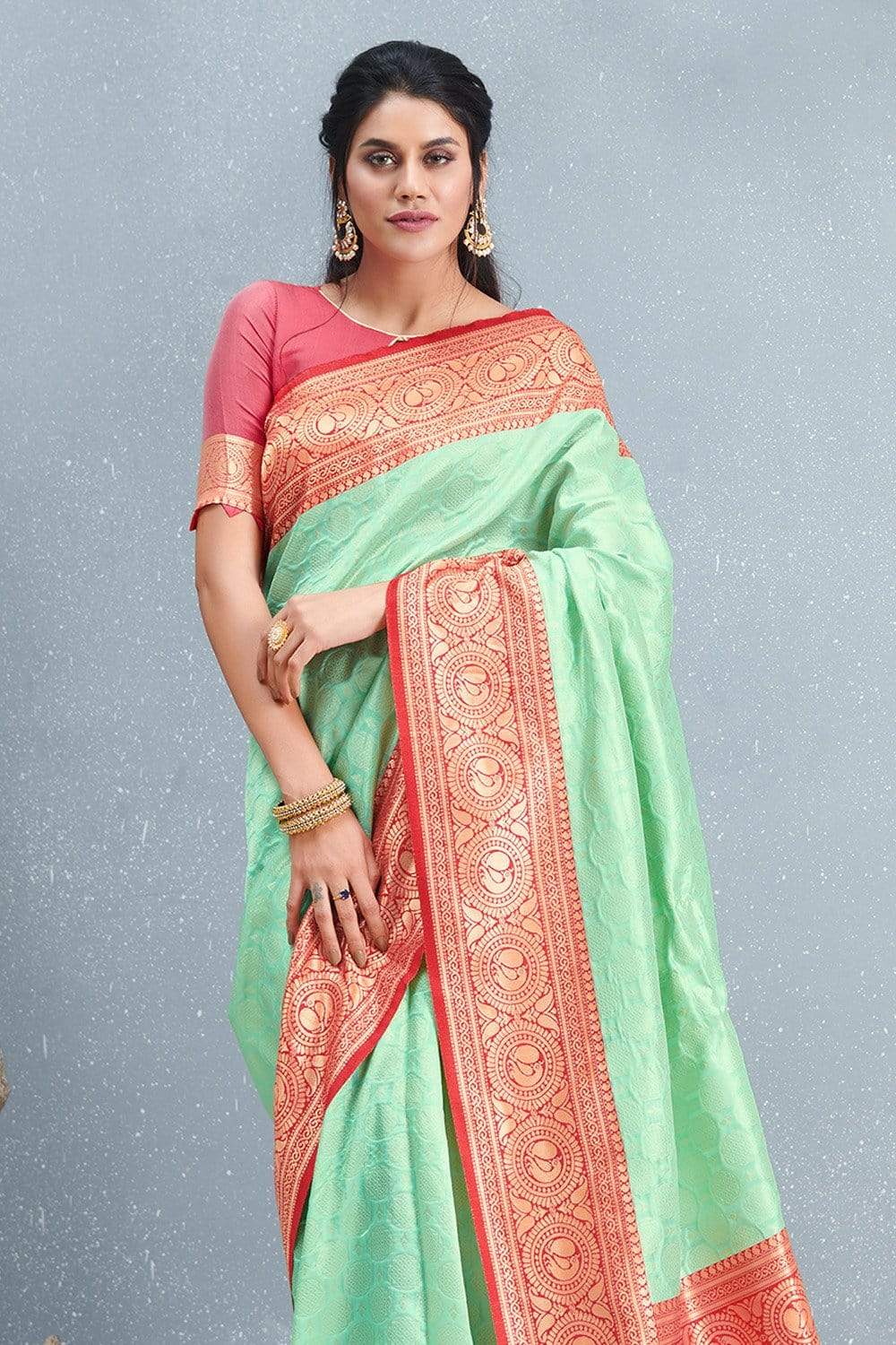 South Silk Saree Designer Mint Green Brocade South Silk Saree saree online