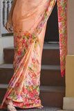 Beautiful Salmon Orange Satin Silk Saree