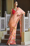 Beautiful Salmon Orange Satin Silk Saree