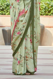Beautiful Sage Green Satin Silk Saree