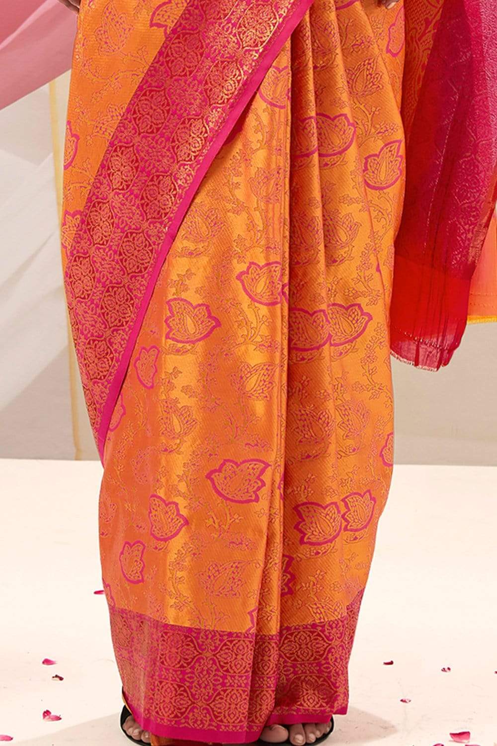 Amber Orange Woven Kanjivaram Saree