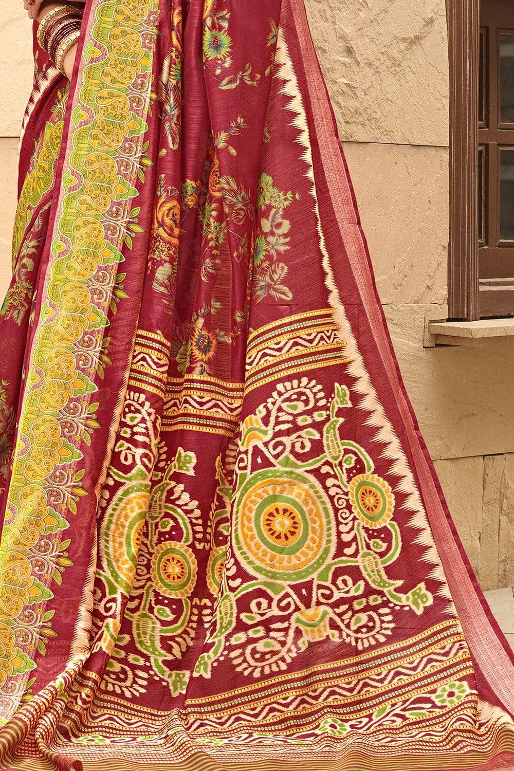 Beautiful Sangria Red Cotton Linen Saree