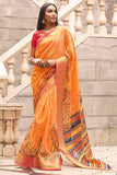 Beautiful Royal Orange Cotton Linen Saree