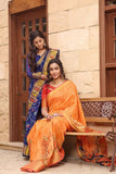 Beautiful Royal Orange Cotton Linen Saree