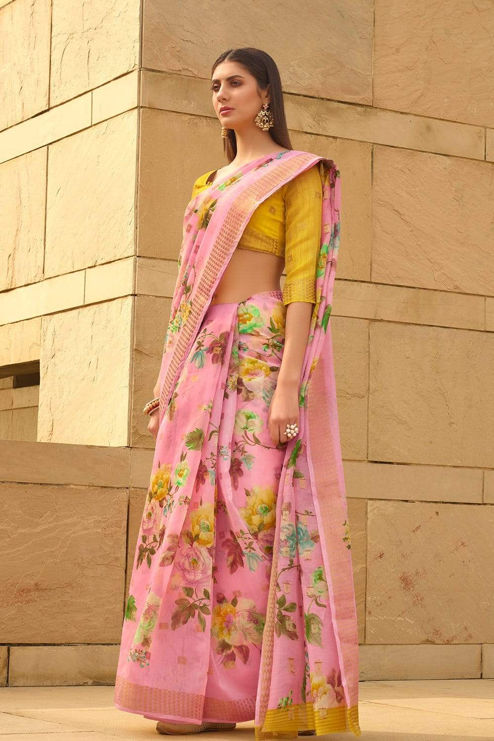 Beautiful Light Pink Linen Saree