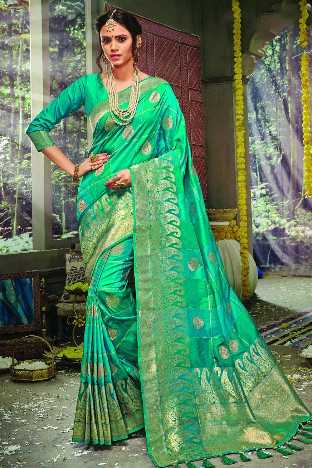 Ravishing blue zari woven uppada silk saree with brocade blouse - Buy online on Karagiri - Free shipping to USA
