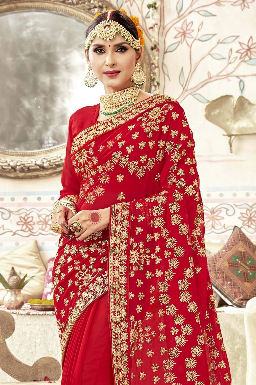 DULHAN TRIVENI BRIDAL WEAR NET FABRIC UNSTITCHED SAREE AT WHOLESALE RATE IN  SURAT - Bandhani Palace