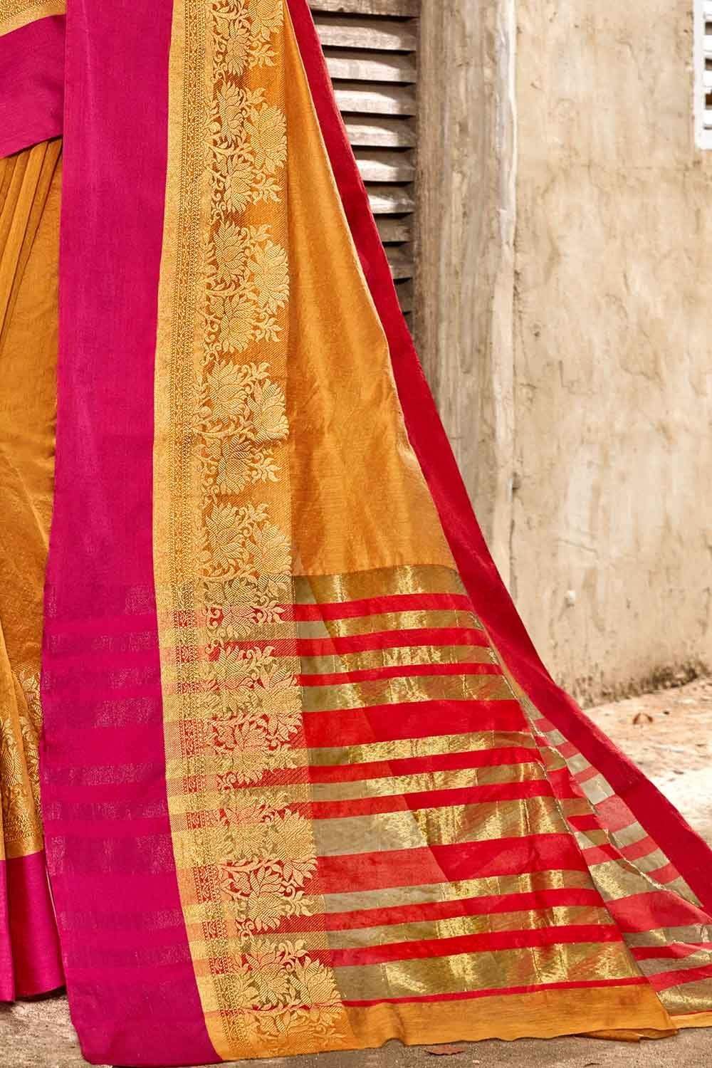 Beautiful Gold Yellow Chiffon Saree