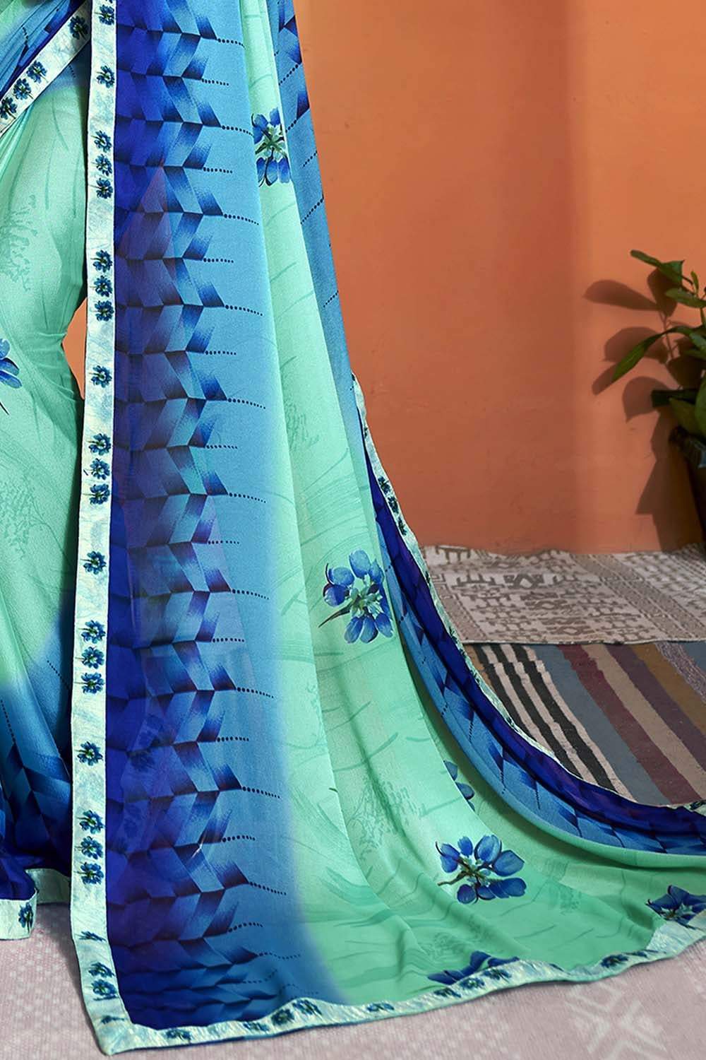 Chiffon Saree Blue Multicolour Printed Chiffon Saree saree online