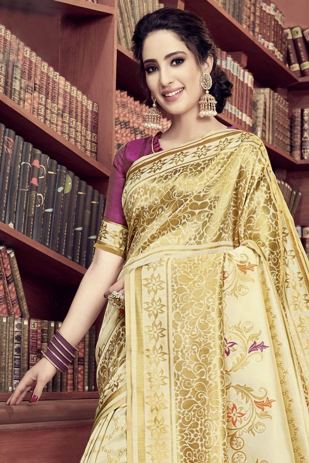 Banarasi Saree Beige & Gold Jacquard Banarasi Saree saree online