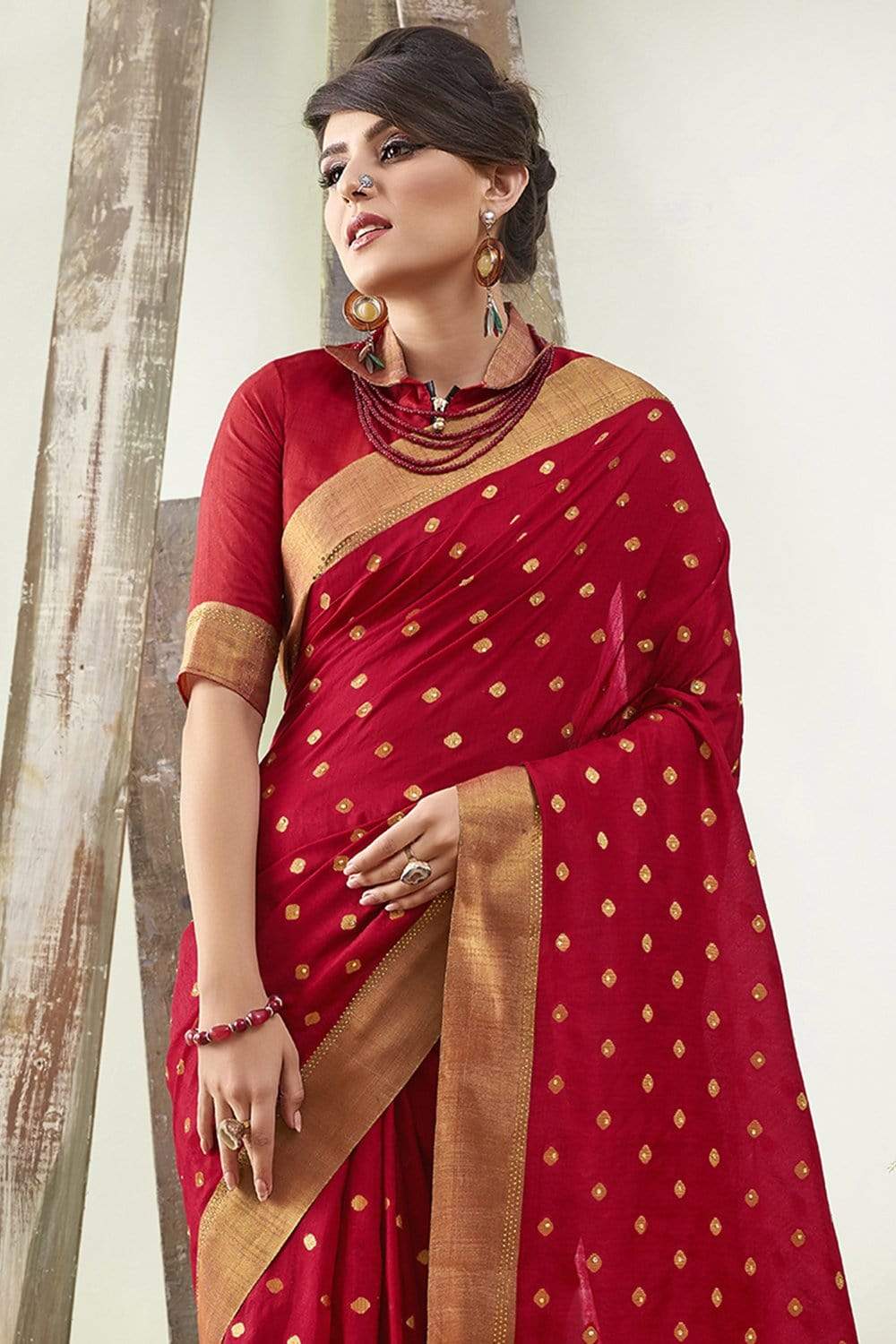 Banarasi Saree Lipstick Red Stone Work Banarasi Saree saree online