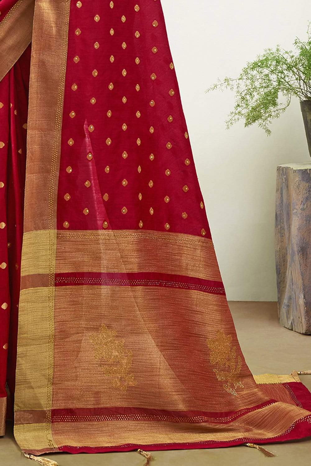 Banarasi Silk Saree With Zari Woven and Stone Work , Stitched Blouse Size  34. | eBay