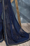 Denim Blue Embroidery & Stone Work Party Wear Georgette Saree