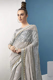 Lava Grey Embroidered And Stone Work Georgette Saree