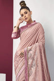Crepe Pink Embroidered And Stone Work Georgette Saree