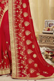 Apple Red Embroidered Georgette Saree