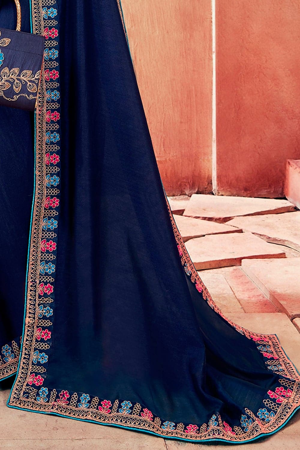 Beautiful Royal Blue Chanderi Saree