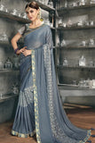 Beautiful Slate Gray Designer Satin Silk Saree
