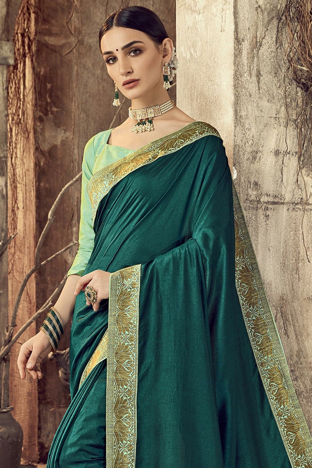 Beautiful Sacramento Green Chanderi Saree