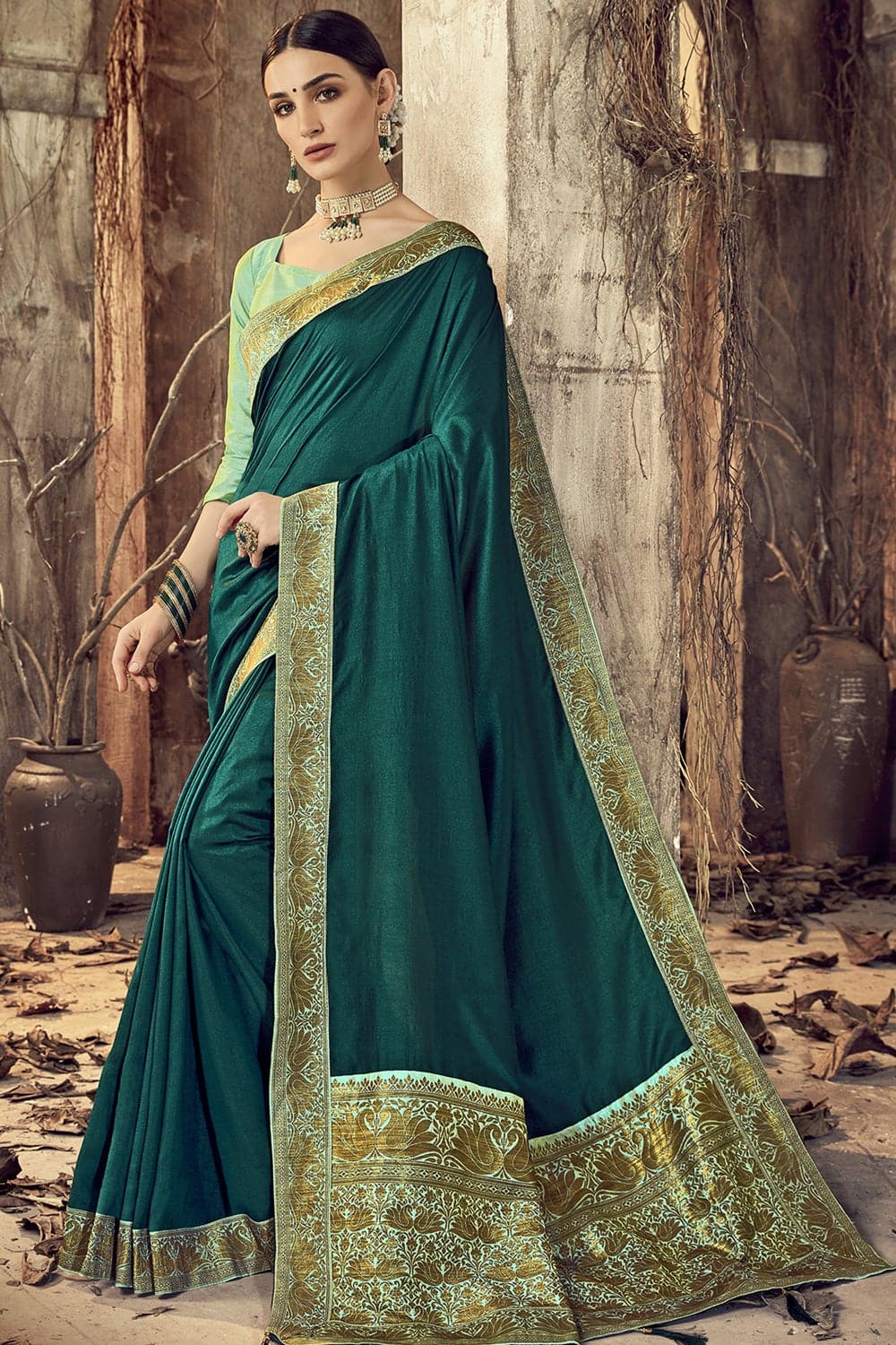 Beautiful Sacramento Green Chanderi Saree