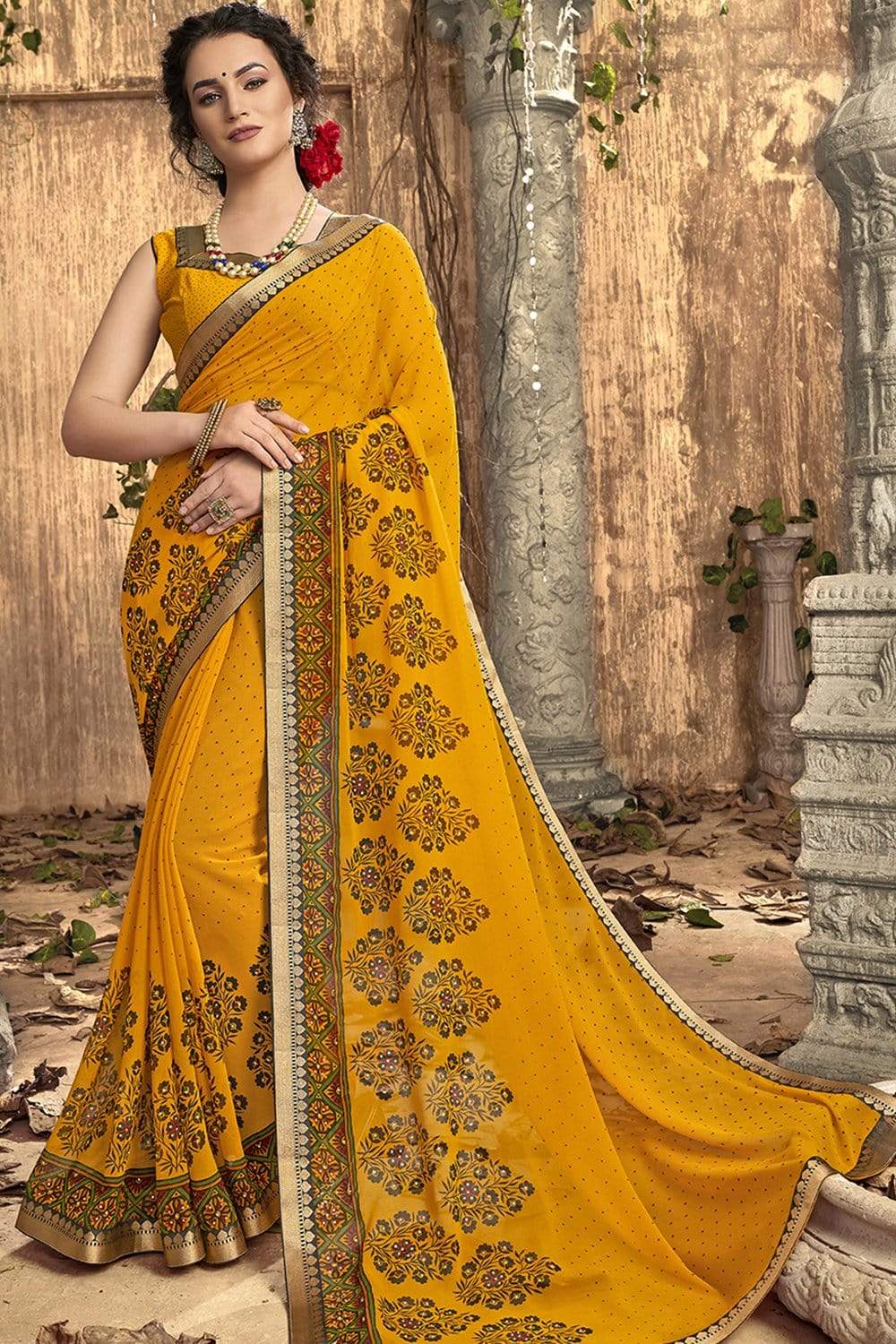 Unique Style Georgette Saree with thread work of butta & hand stone work  -Style Array