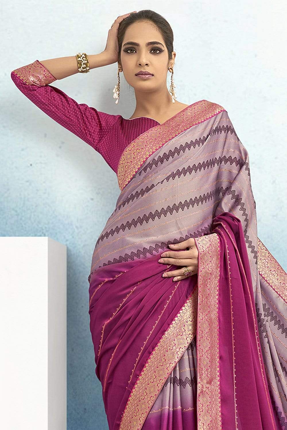 Chiffon Saree Magenta Pink Printed Chiffon Saree saree online