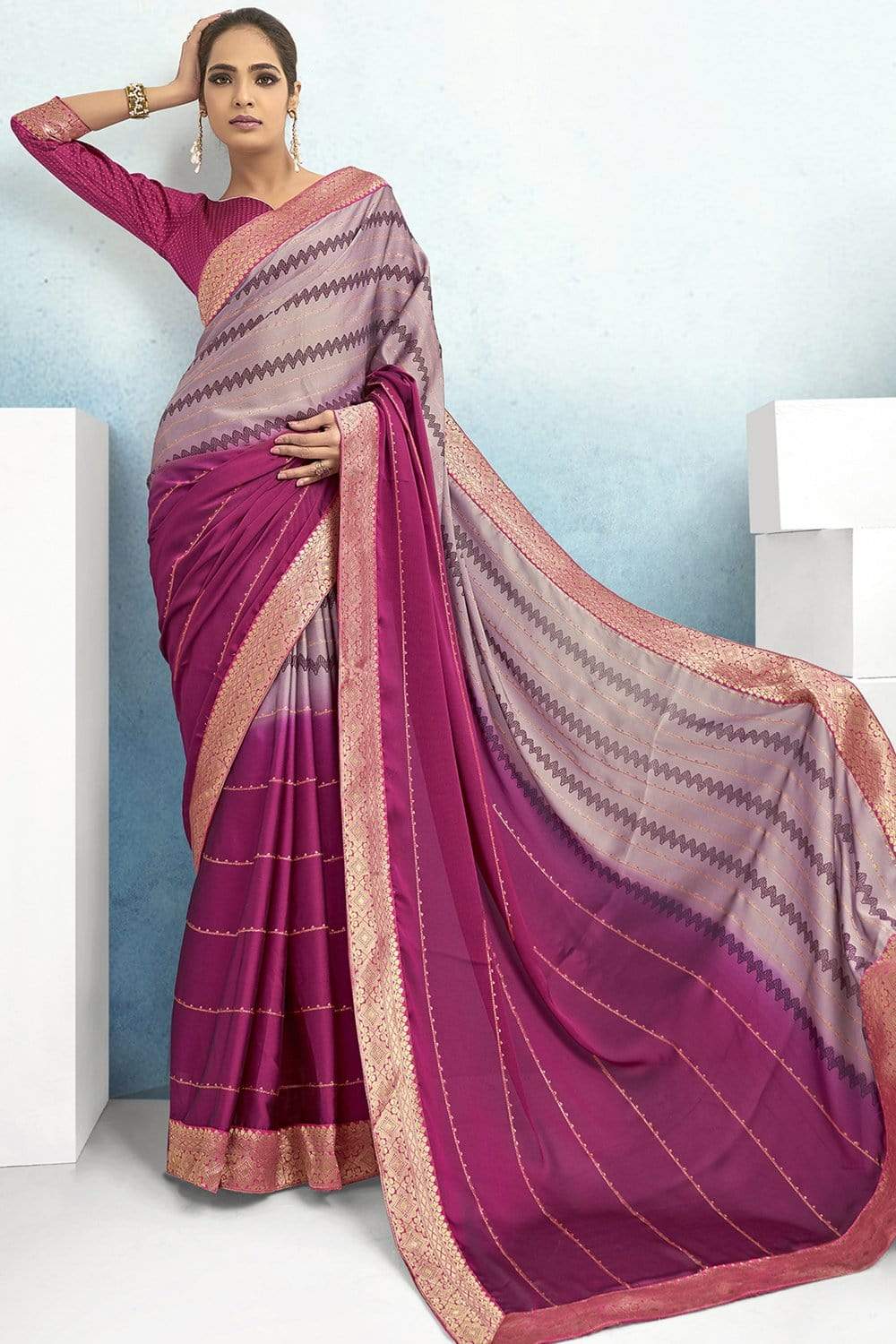 Chiffon Saree Magenta Pink Printed Chiffon Saree saree online