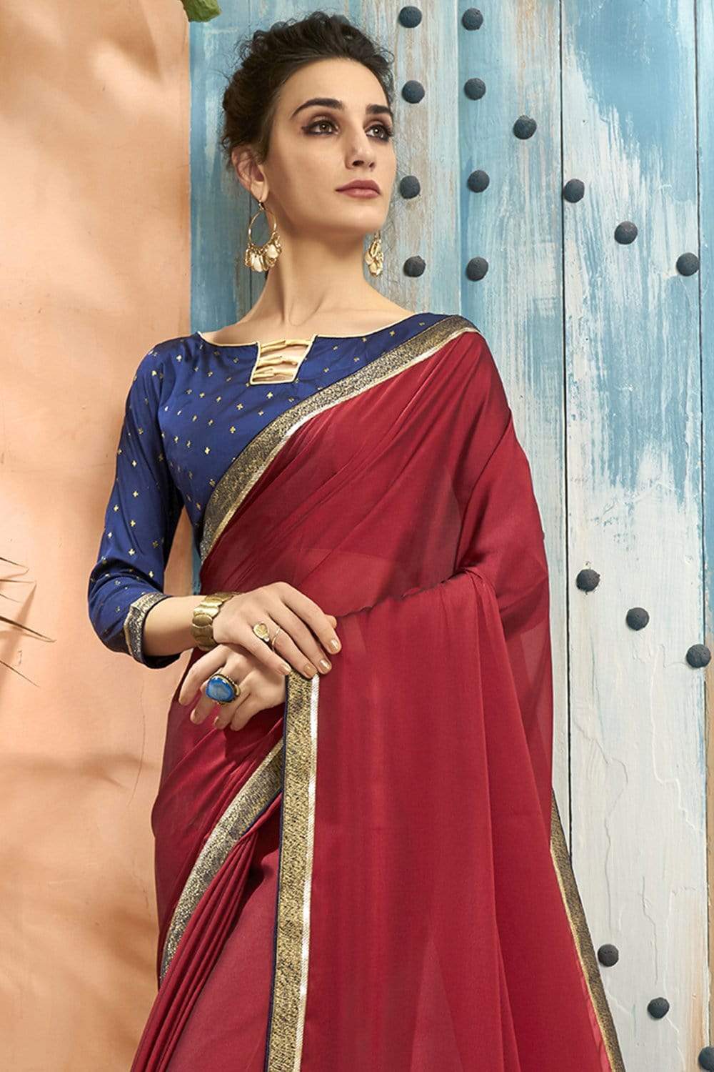 Beautiful Pyyrole Red Georgette Saree