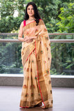 Cream Chanderi Cotton Saree