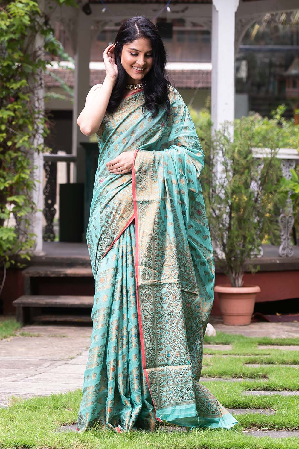 Shop Blue designer Chanderi Sarees for Women Online | Aza Fashions