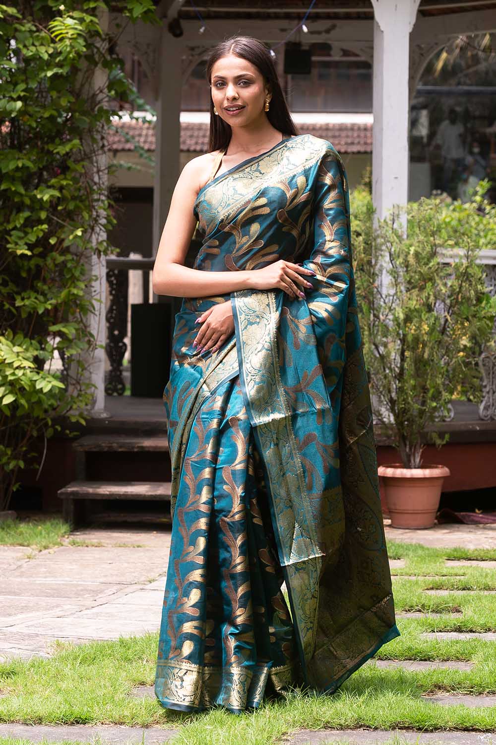 Azure Blue Organza Silk Saree