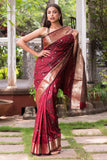 Rosewood Maroon Malmal Silk Saree